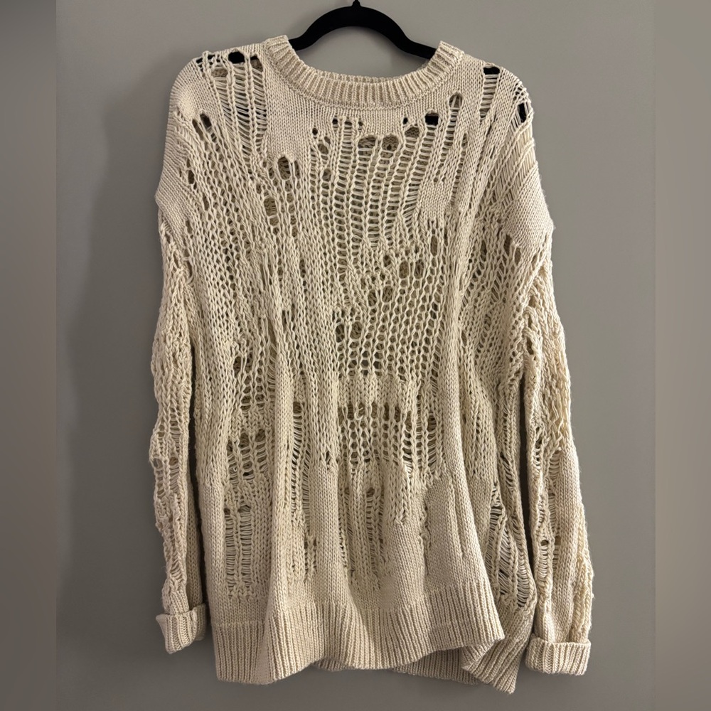 Zara Beige Distressed Knit Sweater